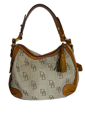#304 Dooney & Bourke Florentine Monogram Jacquard Side Pocket Hobo Bag